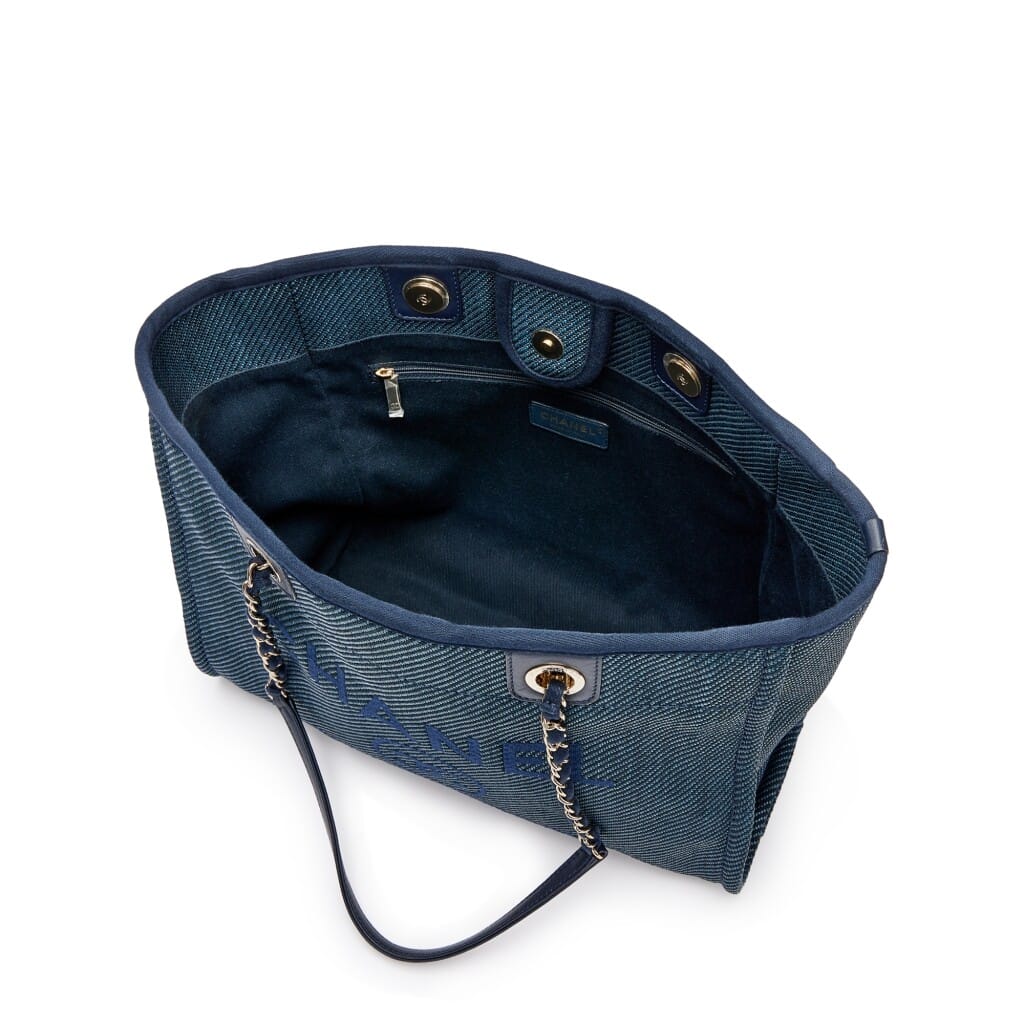 Navy Canvas Small Deauville Tote Pale Gold Hardware, 2020