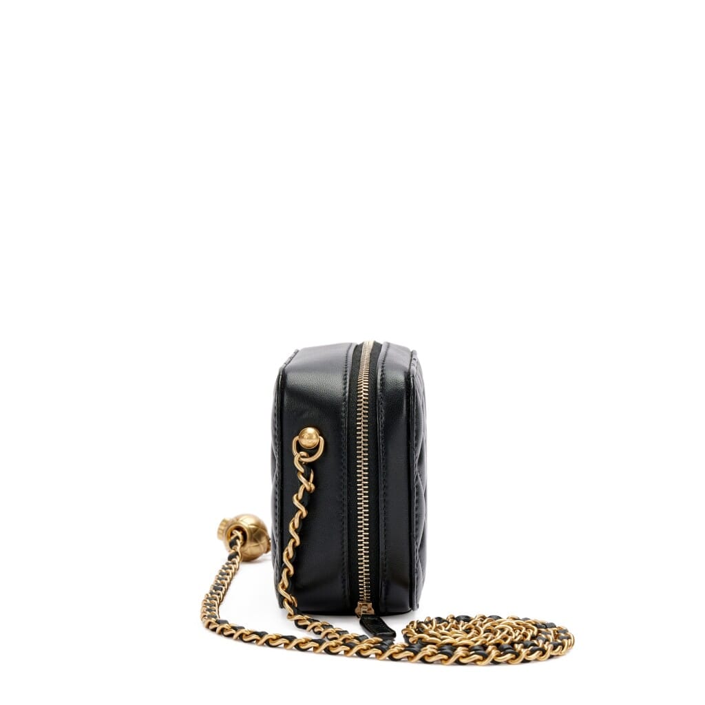 Black Quilted Lambskin Coco Crush Camera Case Gold Hardware, 2021