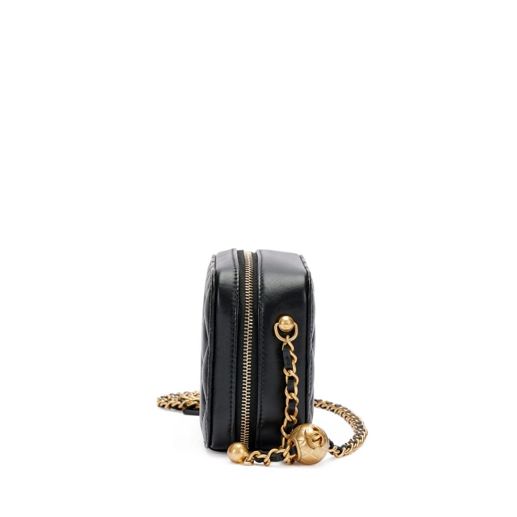 Black Quilted Lambskin Coco Crush Camera Case Gold Hardware, 2021