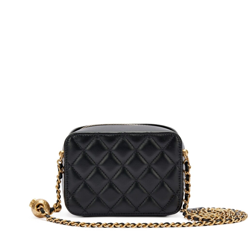Black Quilted Lambskin Coco Crush Camera Case Gold Hardware, 2021