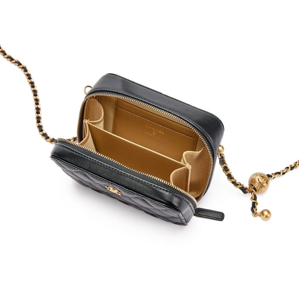 Black Quilted Lambskin Coco Crush Camera Case Gold Hardware, 2021