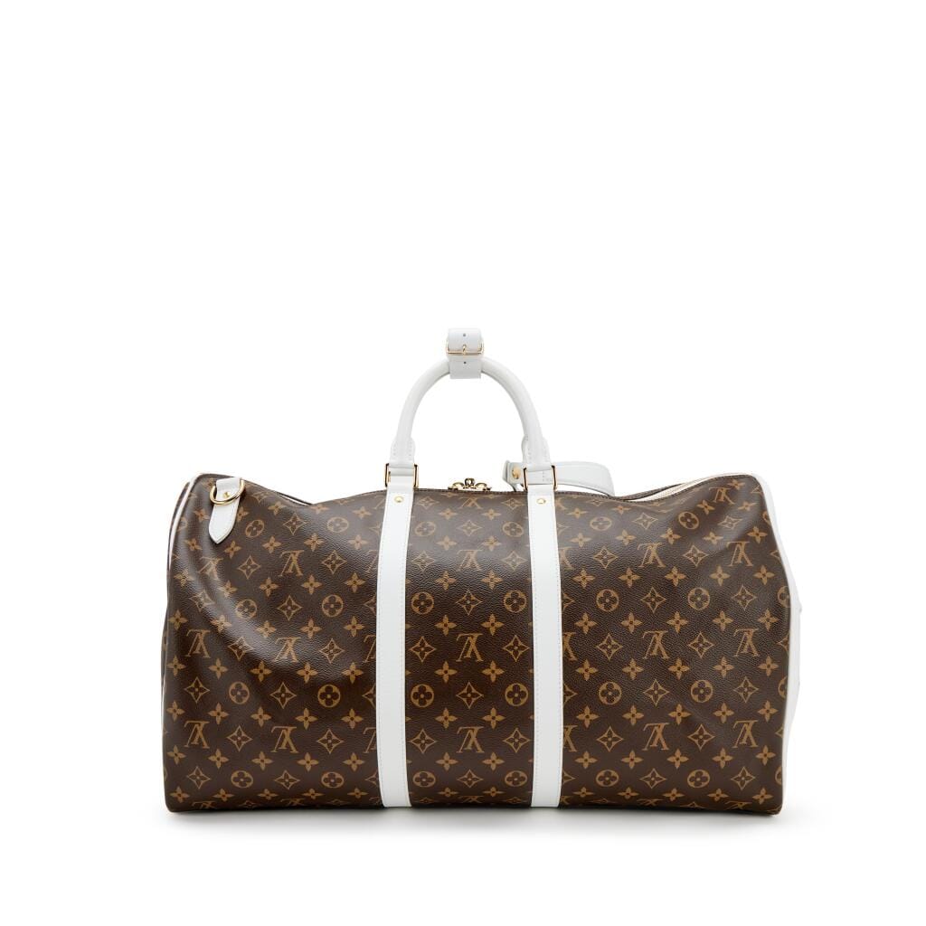 NBA Brown and White Monogram Canvas Keepall Bandouliere 55 Gold Hardware, 2020