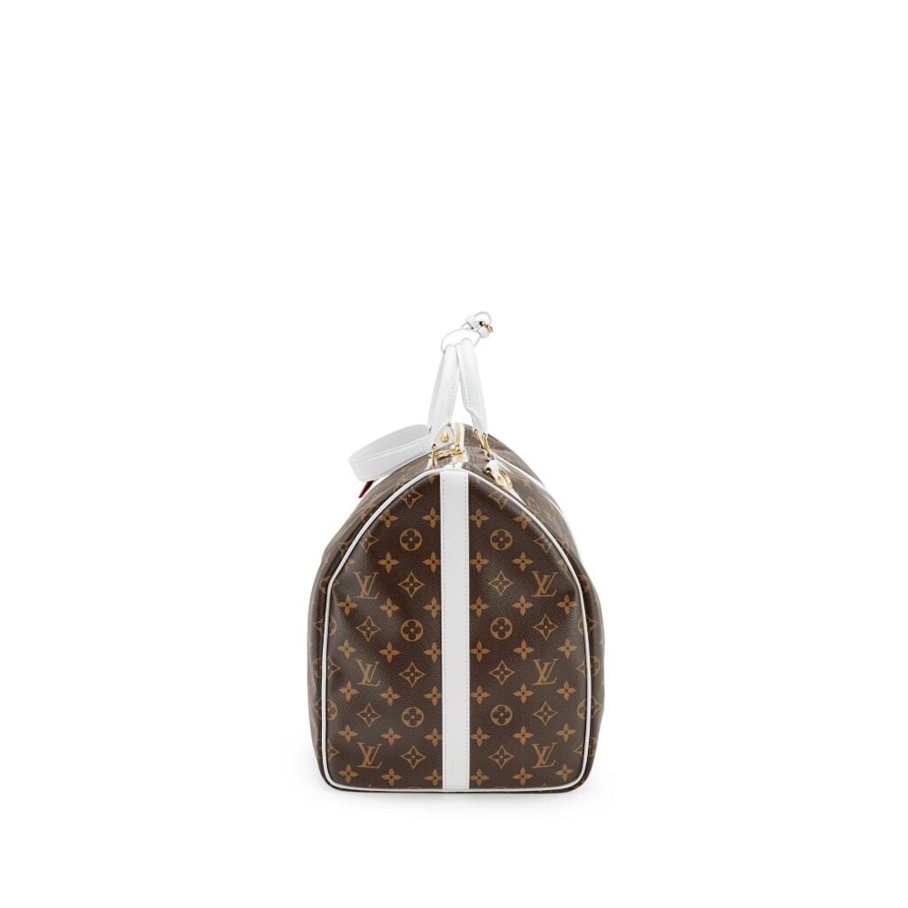 NBA Brown and White Monogram Canvas Keepall Bandouliere 55 Gold Hardware, 2020
