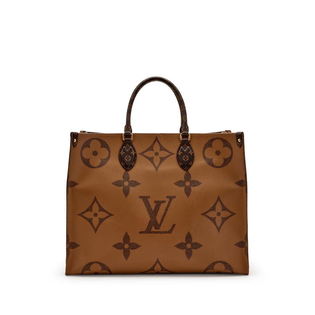 Brown Giant Reverse Monogram Coated Canvas OnTheGo GM Gold Hardware, 2020