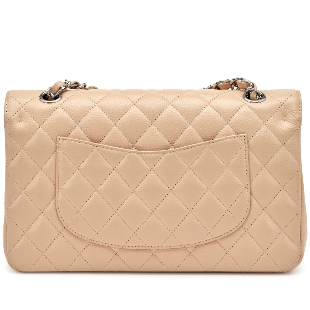 Beige Quilted Caviar Small Classic Double Flap Silver Hardware, 2010-2011