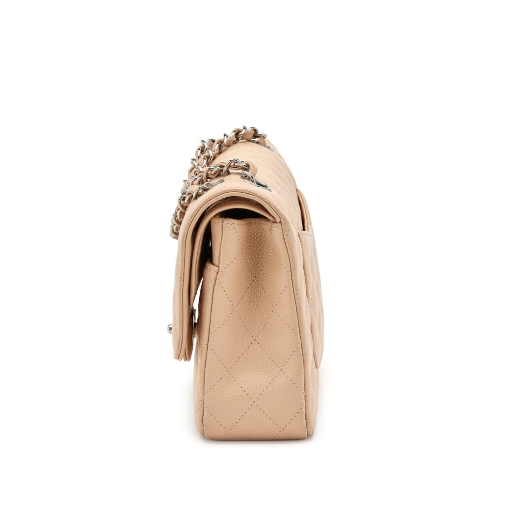 Beige Quilted Caviar Small Classic Double Flap Silver Hardware, 2010-2011
