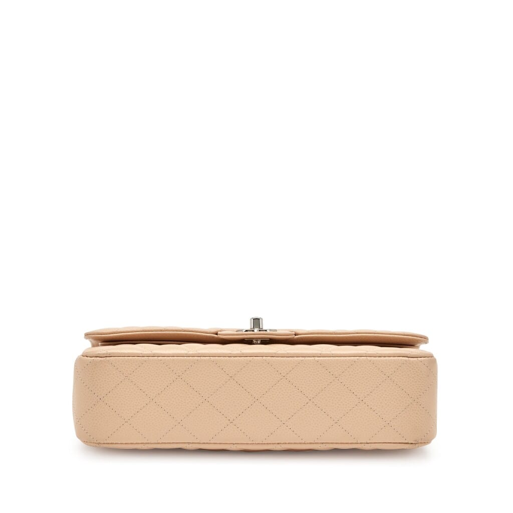 Beige Quilted Caviar Small Classic Double Flap Silver Hardware, 2010-2011