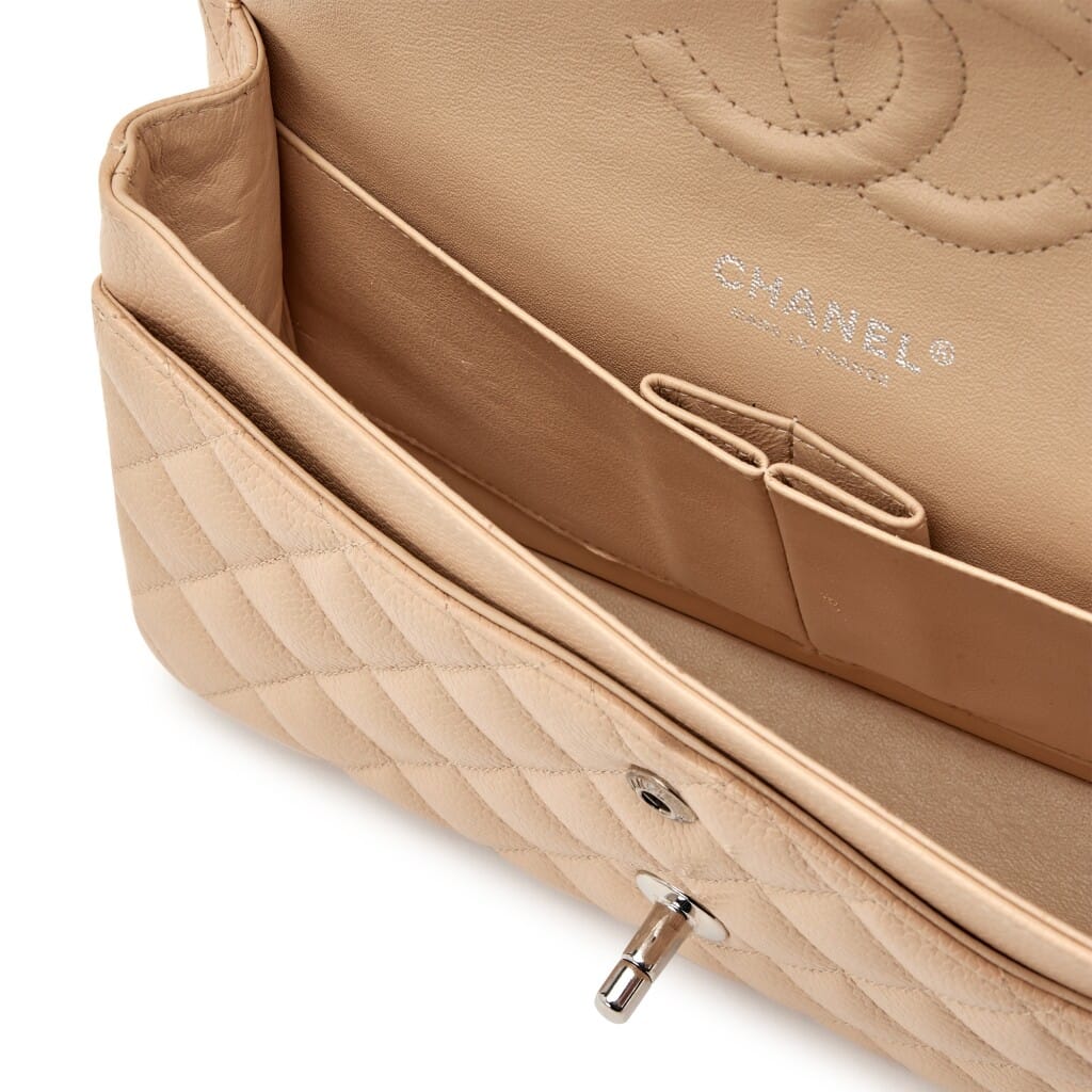 Beige Quilted Caviar Small Classic Double Flap Silver Hardware, 2010-2011
