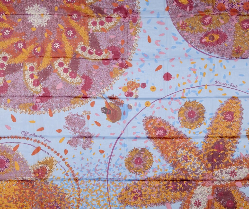 Blue, Orange and Yellow Offrandes d'un Jour Chiffon Scarf 140
