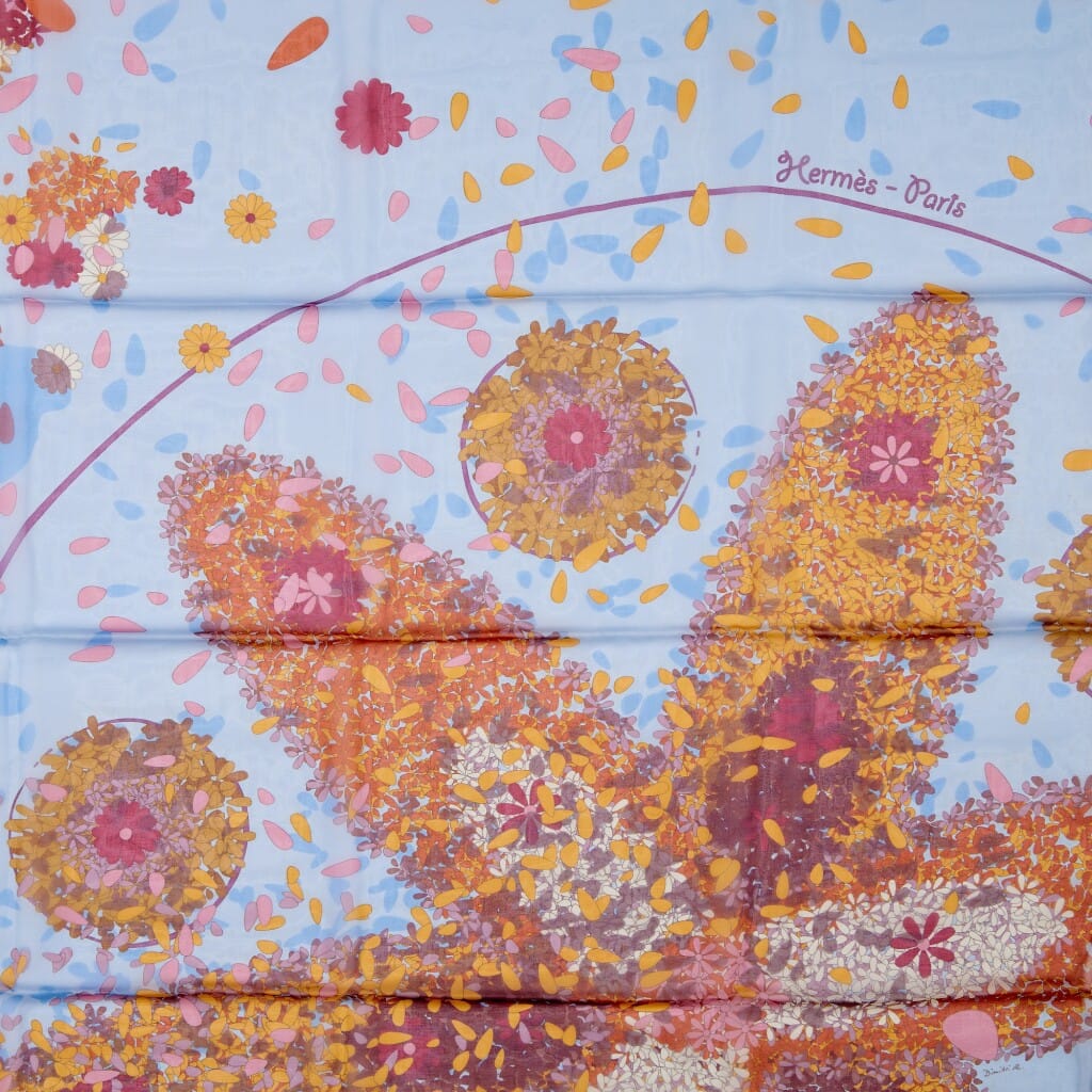 Blue, Orange and Yellow Offrandes d'un Jour Chiffon Scarf 140