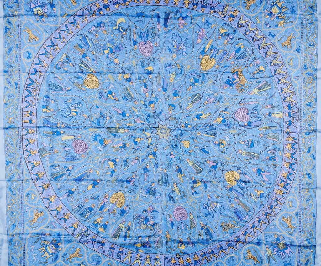Blue and Purple Lalbhai Dalpatbhai Institute of Indology Silk Scarf 140