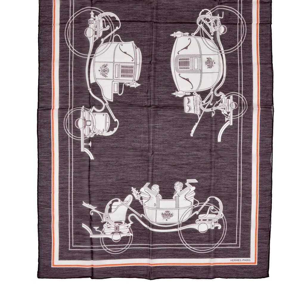 Brown, White and Orange Ex Libris Cotton and Silk Scarf