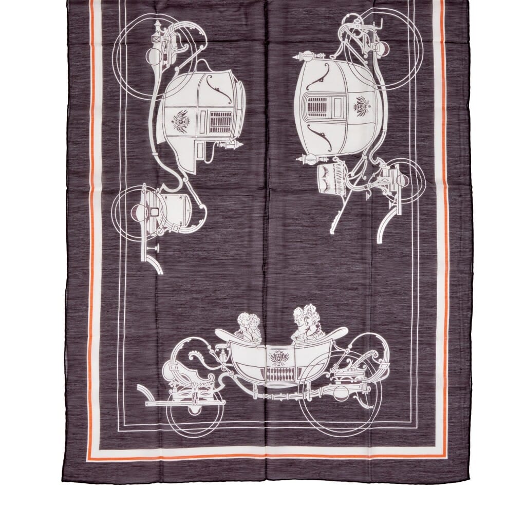 Brown, White and Orange Ex Libris Cotton and Silk Scarf