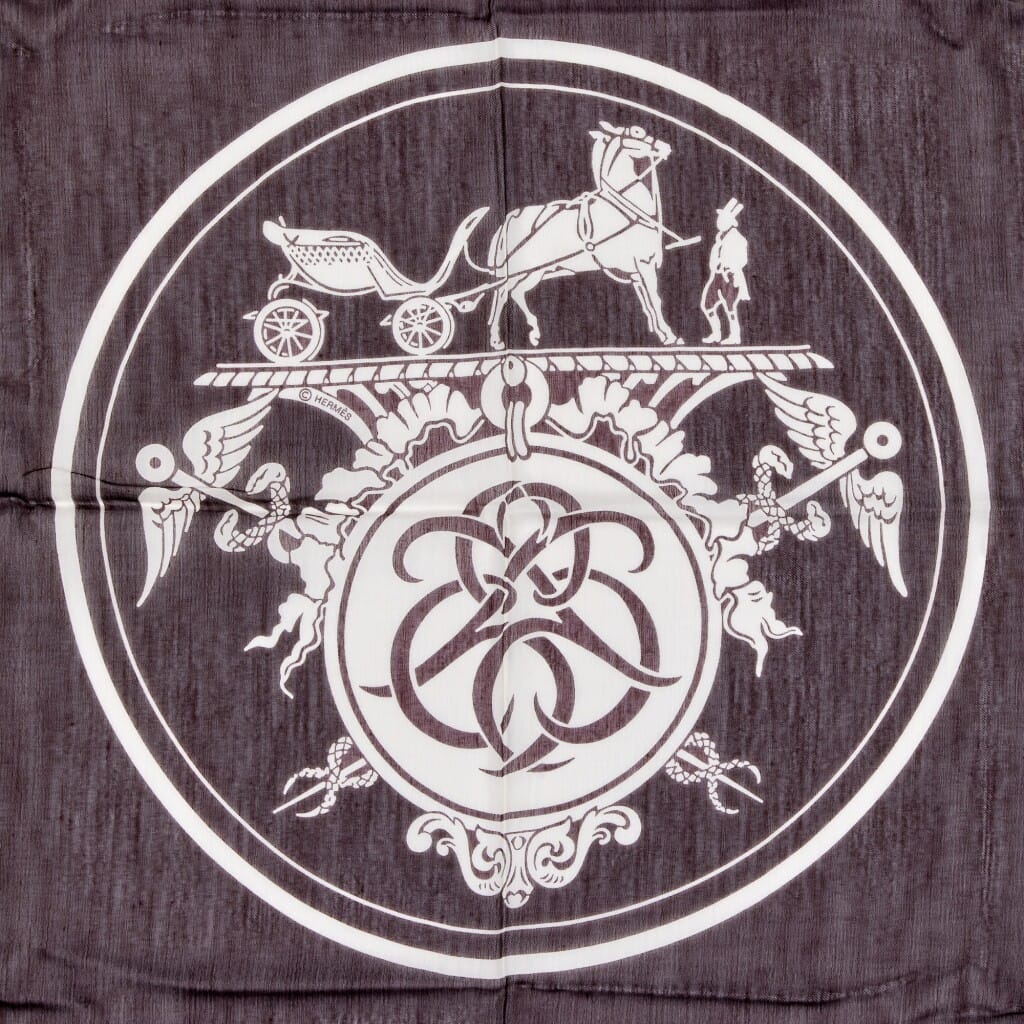 Brown, White and Orange Ex Libris Cotton and Silk Scarf