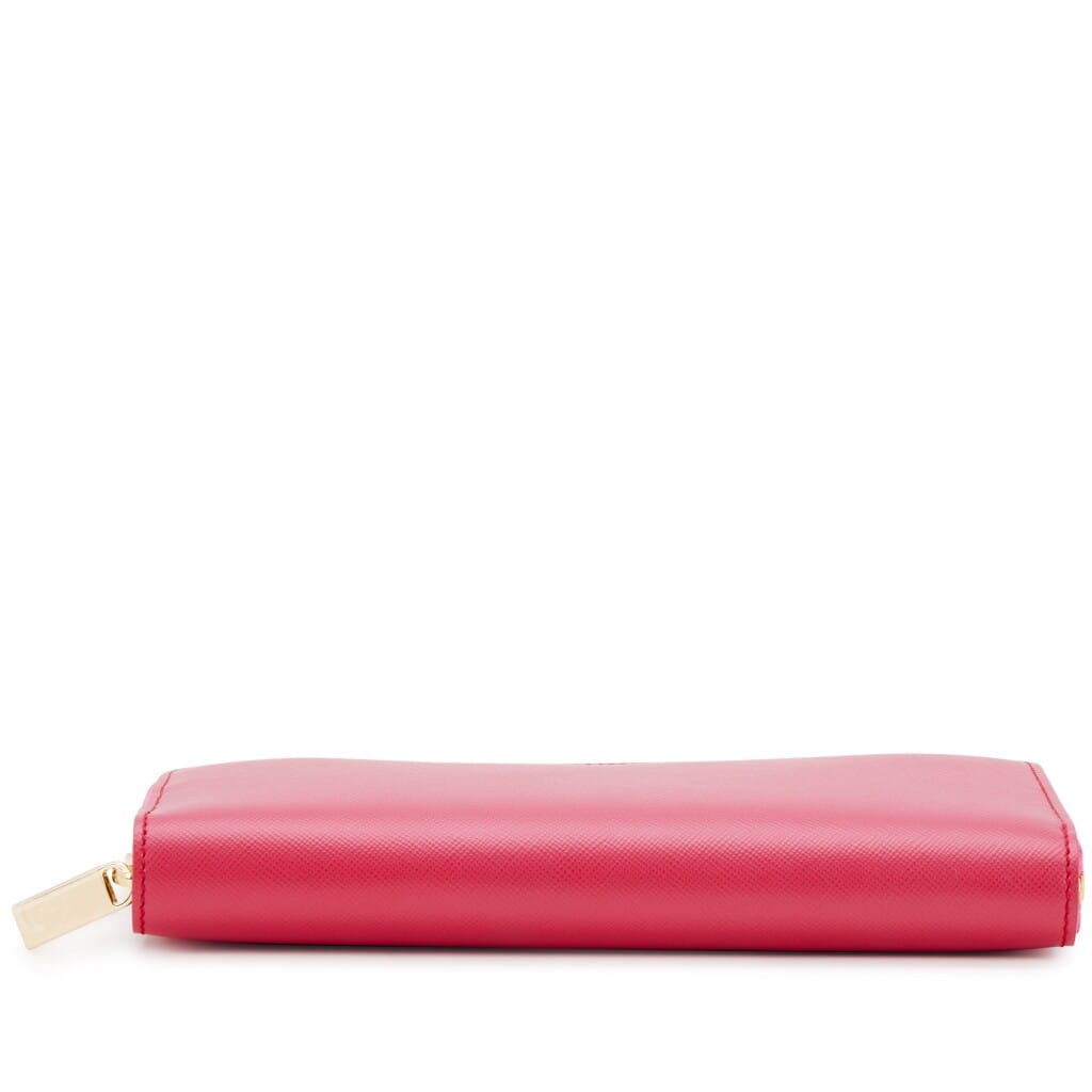 Fuchsia Grained Calfskin Long Wallet Gold Hardware