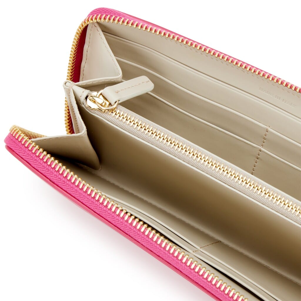 Fuchsia Grained Calfskin Long Wallet Gold Hardware