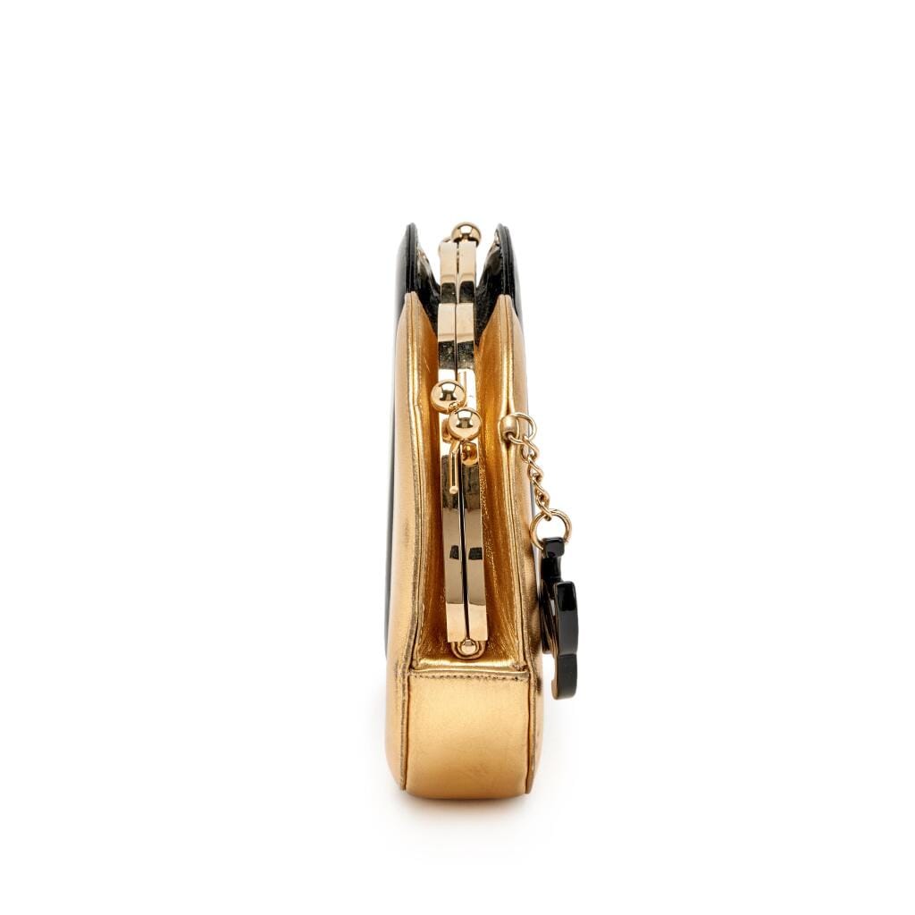 Gold Lambskin and Black Patent Leather Double Circle Clutch Gold Hardware, 2007