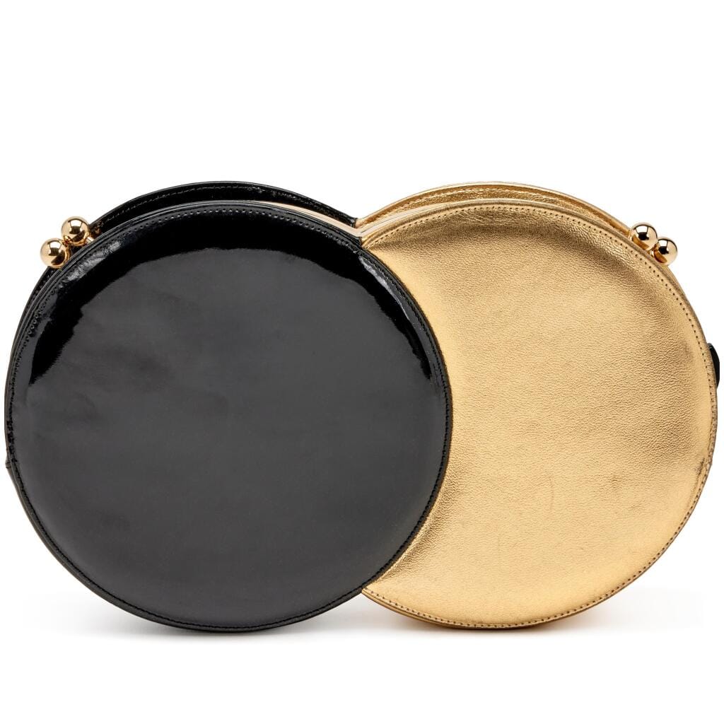 Gold Lambskin and Black Patent Leather Double Circle Clutch Gold Hardware, 2007