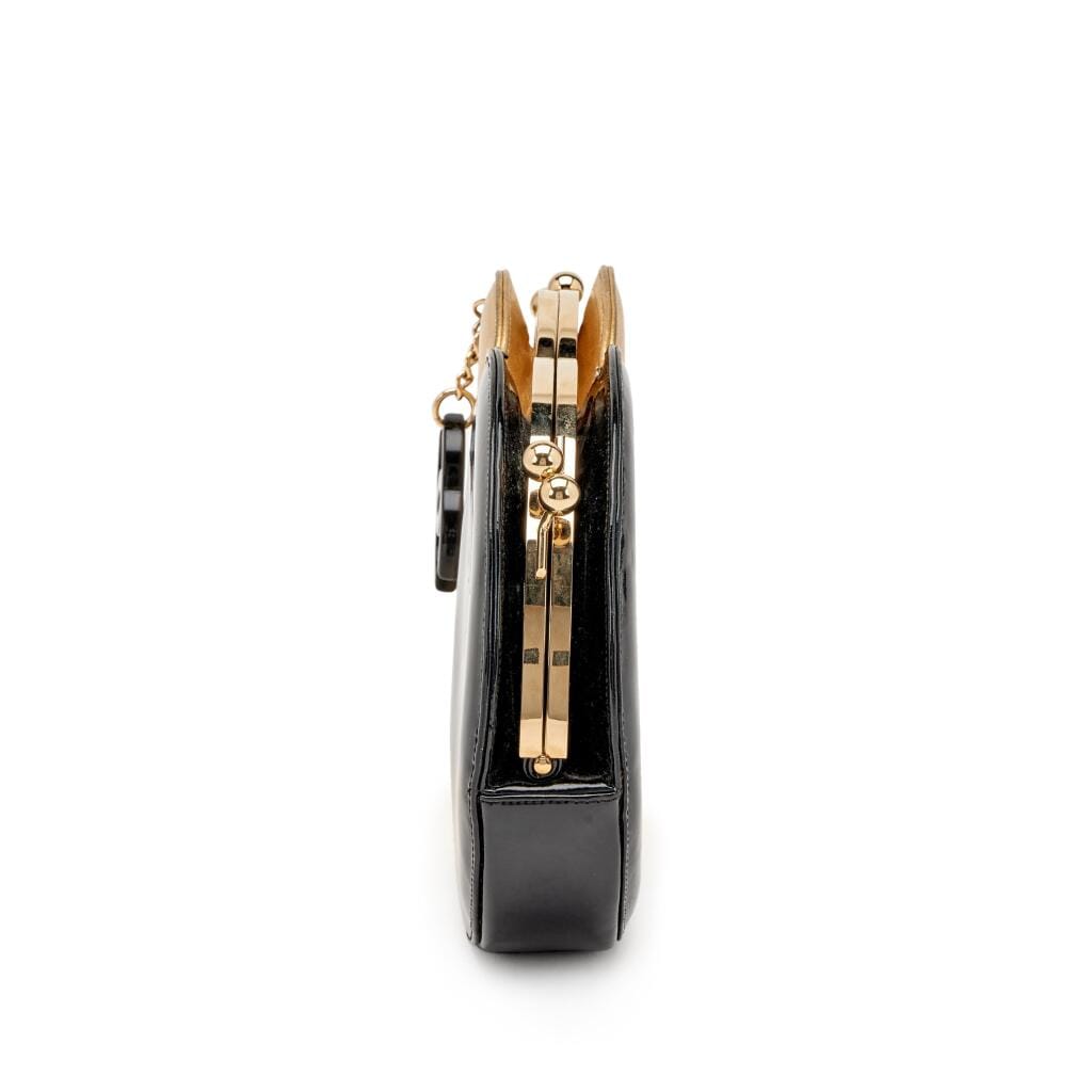Gold Lambskin and Black Patent Leather Double Circle Clutch Gold Hardware, 2007