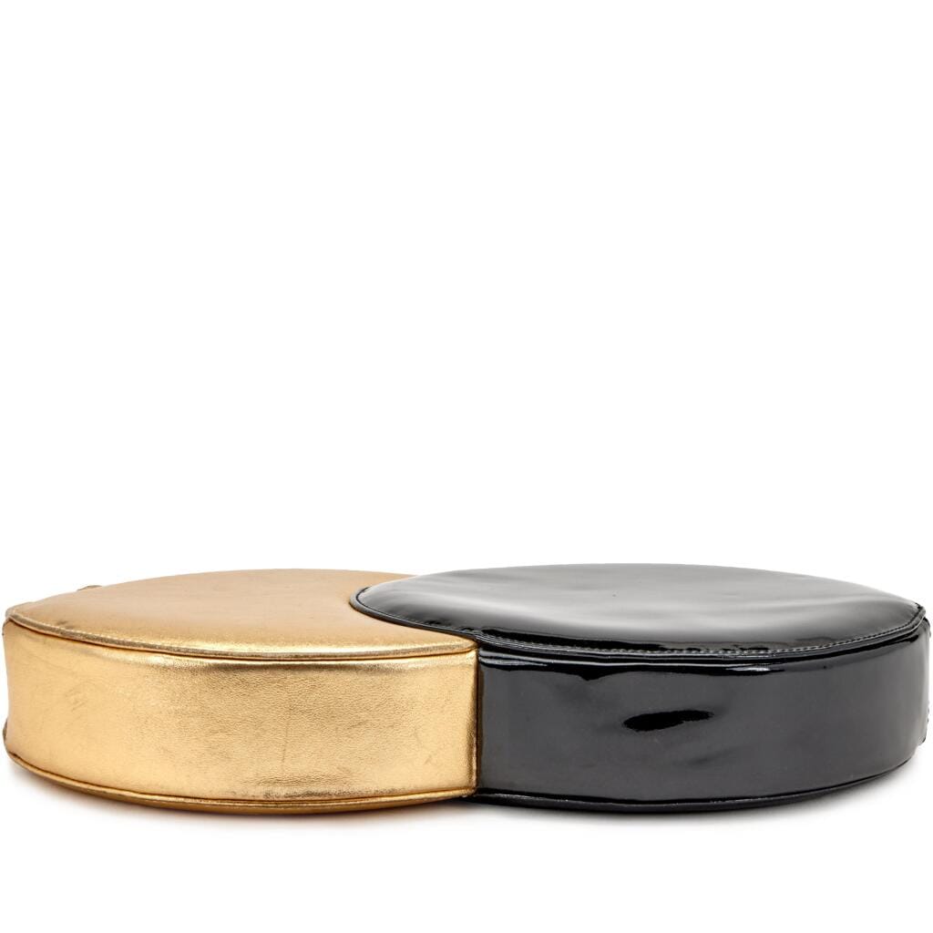 Gold Lambskin and Black Patent Leather Double Circle Clutch Gold Hardware, 2007
