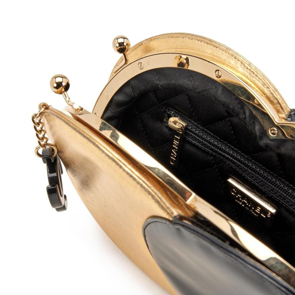 Gold Lambskin and Black Patent Leather Double Circle Clutch Gold Hardware, 2007
