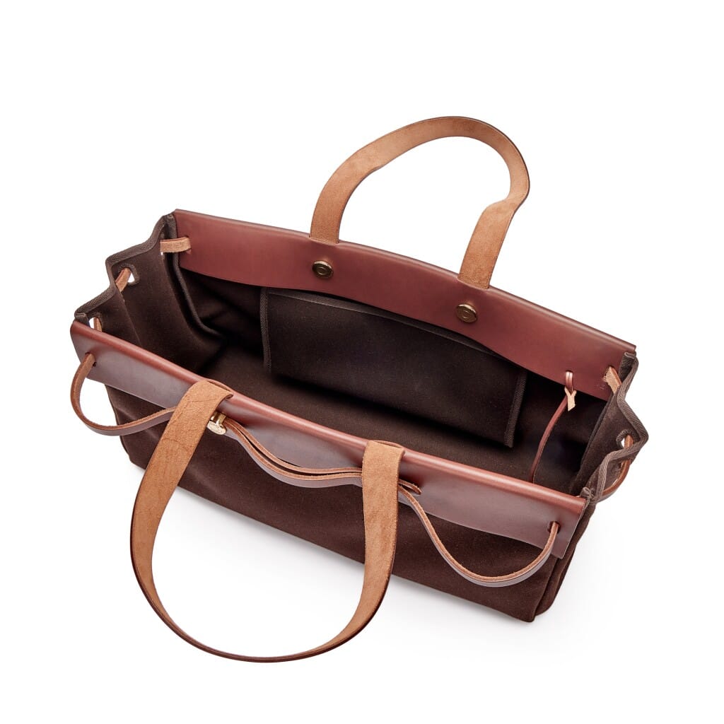 Rouge Sellier Vache Hunter and Ebene Toile 2 in 1 Cabas Herbag MM Gold Hardware, 2002