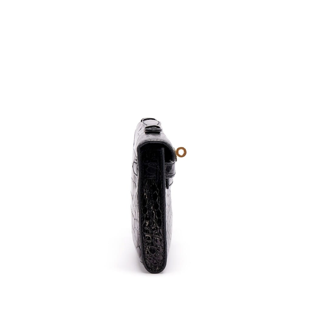 Black Shiny Porosus Crocodile Kelly Cut Gold Hardware, 2015