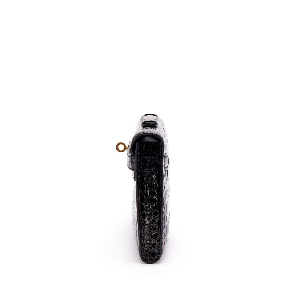 Black Shiny Porosus Crocodile Kelly Cut Gold Hardware, 2015