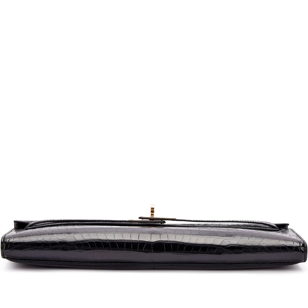 Black Shiny Porosus Crocodile Kelly Cut Gold Hardware, 2015