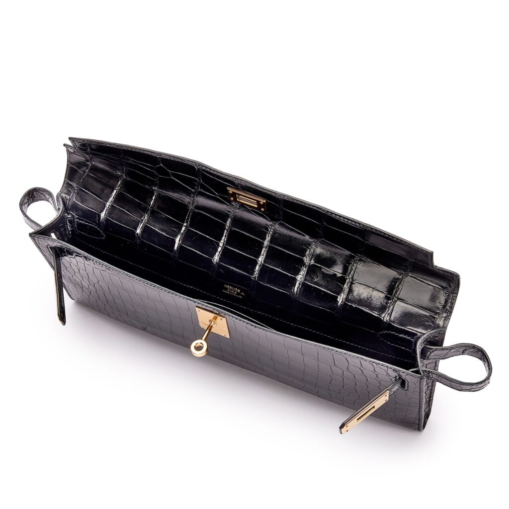 Black Shiny Porosus Crocodile Kelly Cut Gold Hardware, 2015