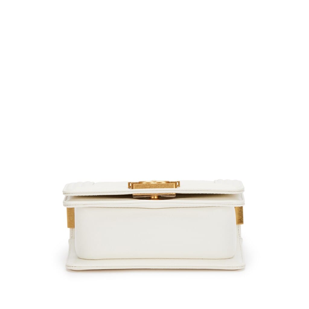 White Quilted Caviar Mini Boy Bag Aged Gold Hardware