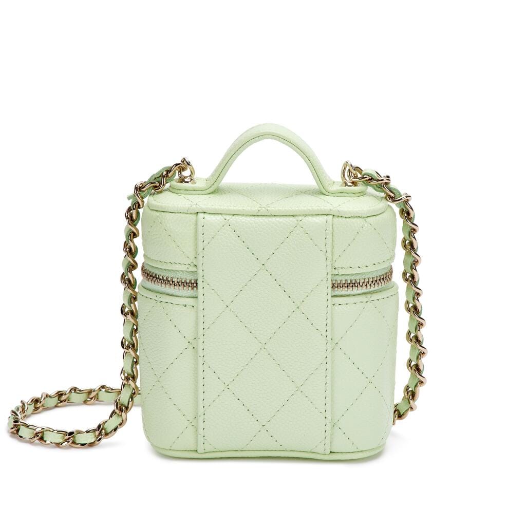 Light Green Quilted Caviar Top Handle Vanity Case Pale Gold Hardware, 2021