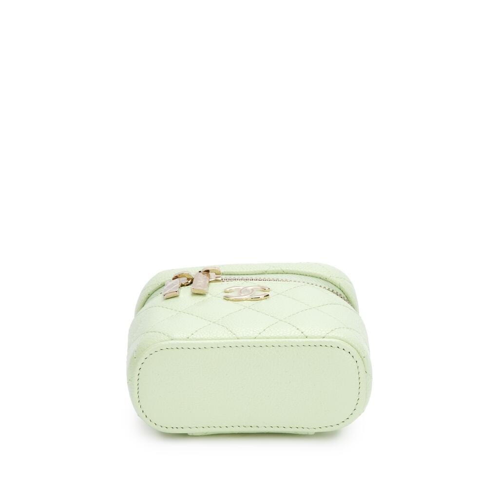 Light Green Quilted Caviar Top Handle Vanity Case Pale Gold Hardware, 2021