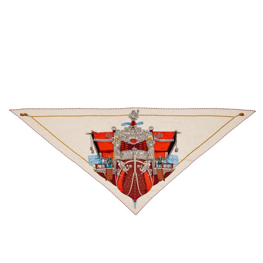 Naturel, Vermillon and Noisette Cashmere and Silk La Reale Giant Triangle Scarf