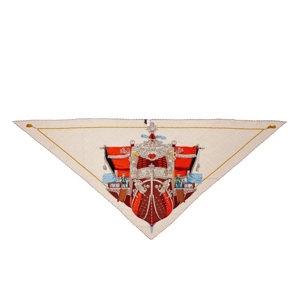 Naturel, Vermillon and Noisette Cashmere and Silk La Reale Giant Triangle Scarf