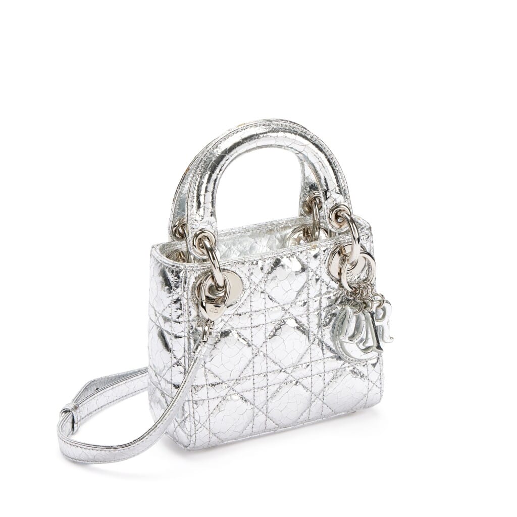 Silver Crinkled Calfskin Micro Lady Dior Silver Hardware