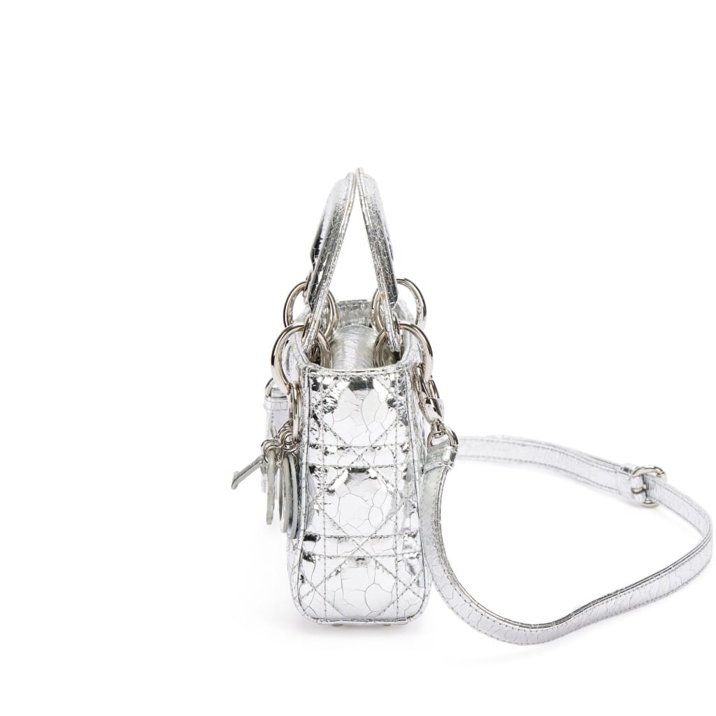 Silver Crinkled Calfskin Micro Lady Dior Silver Hardware