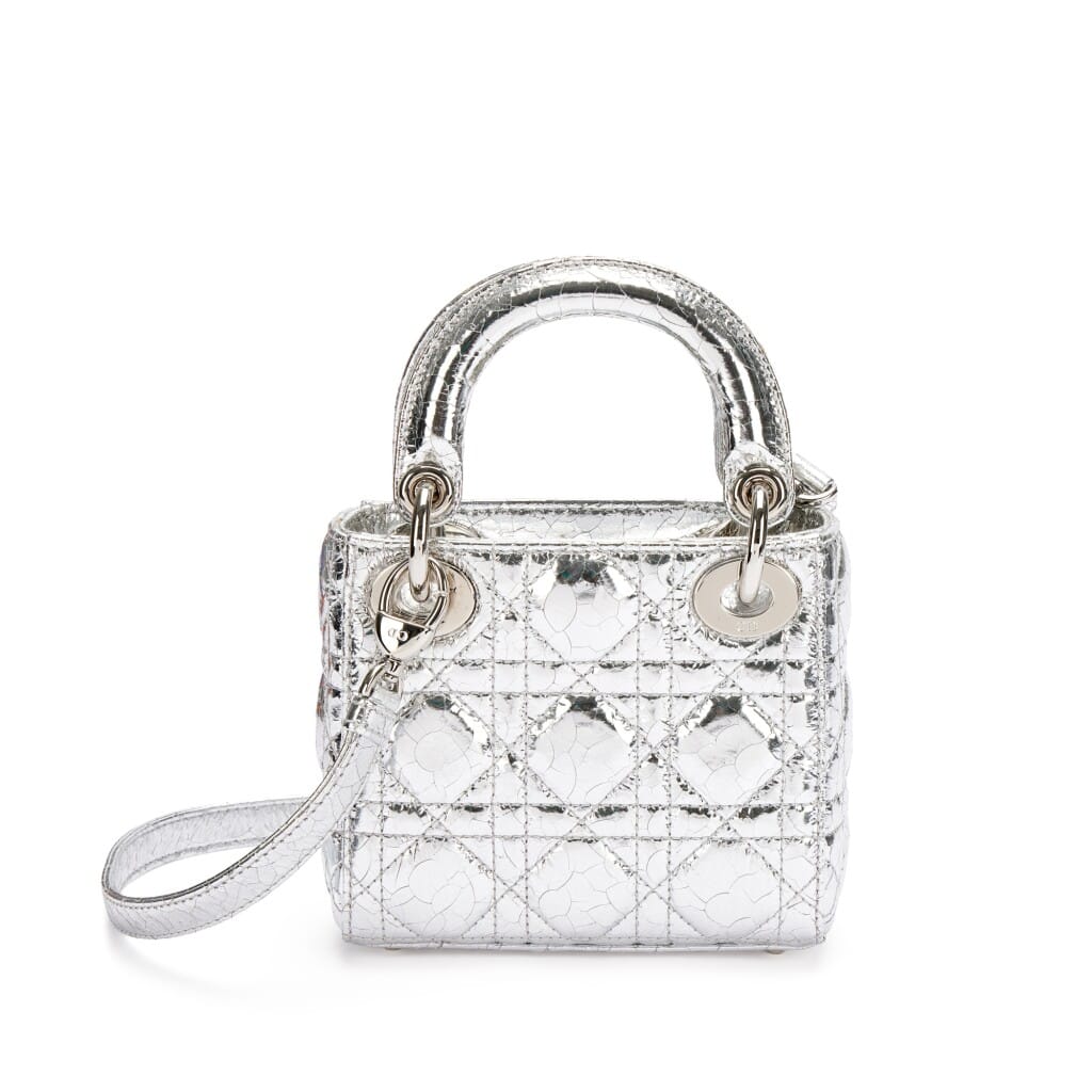 Silver Crinkled Calfskin Micro Lady Dior Silver Hardware