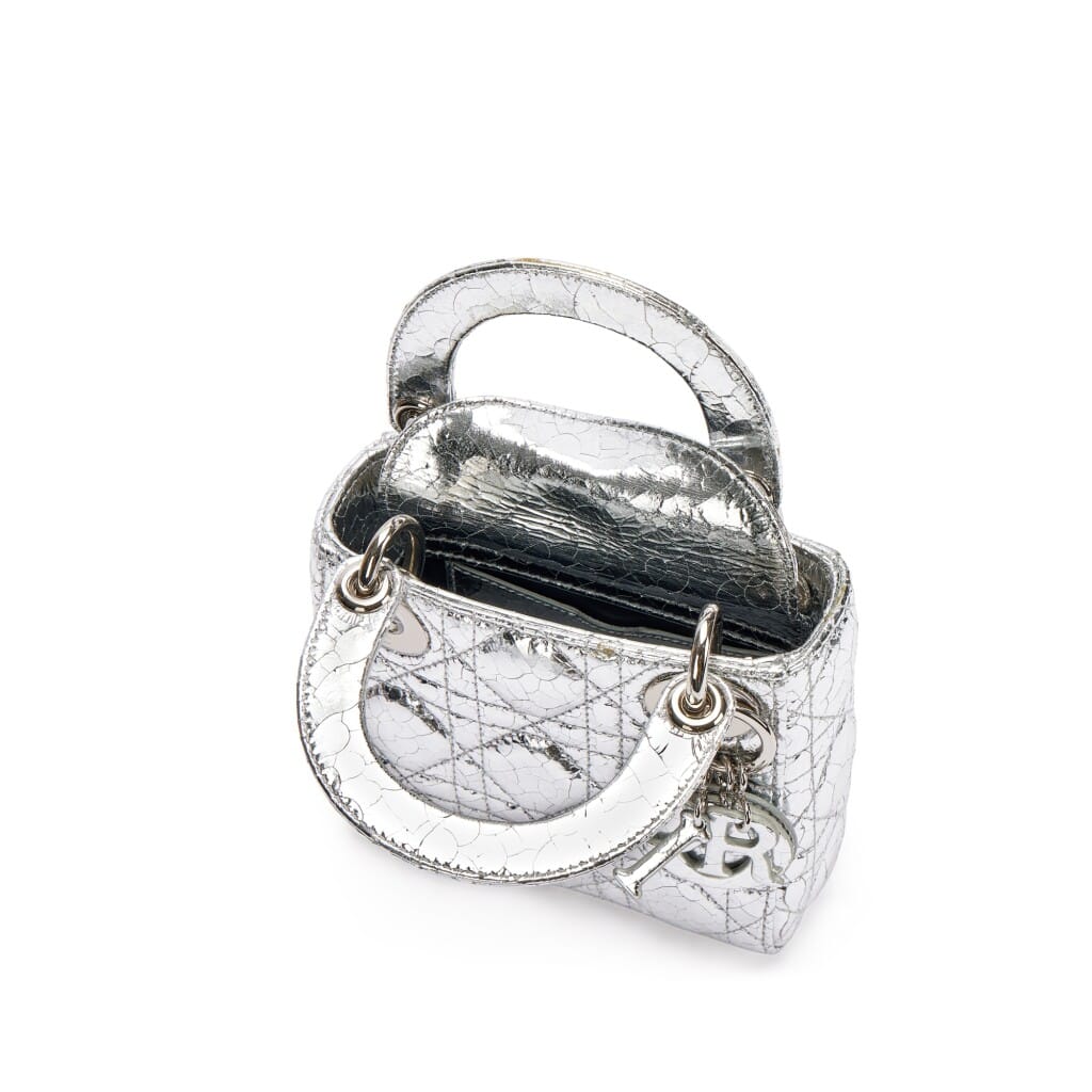 Silver Crinkled Calfskin Micro Lady Dior Silver Hardware