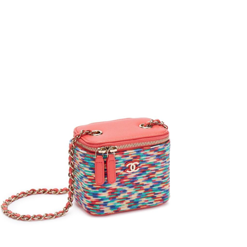 Multicolor Thread and Lambskin Micro Vanity Case Gold Hardware, 2021