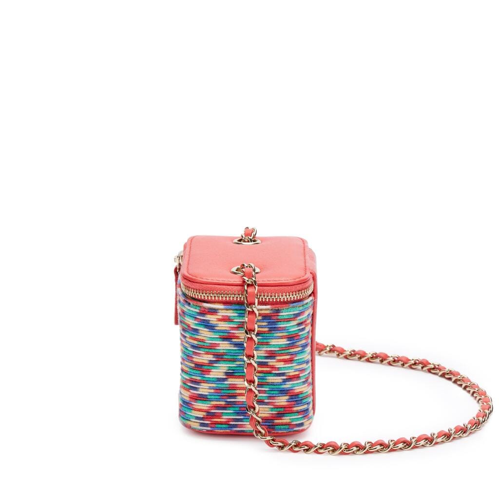 Multicolor Thread and Lambskin Micro Vanity Case Gold Hardware, 2021