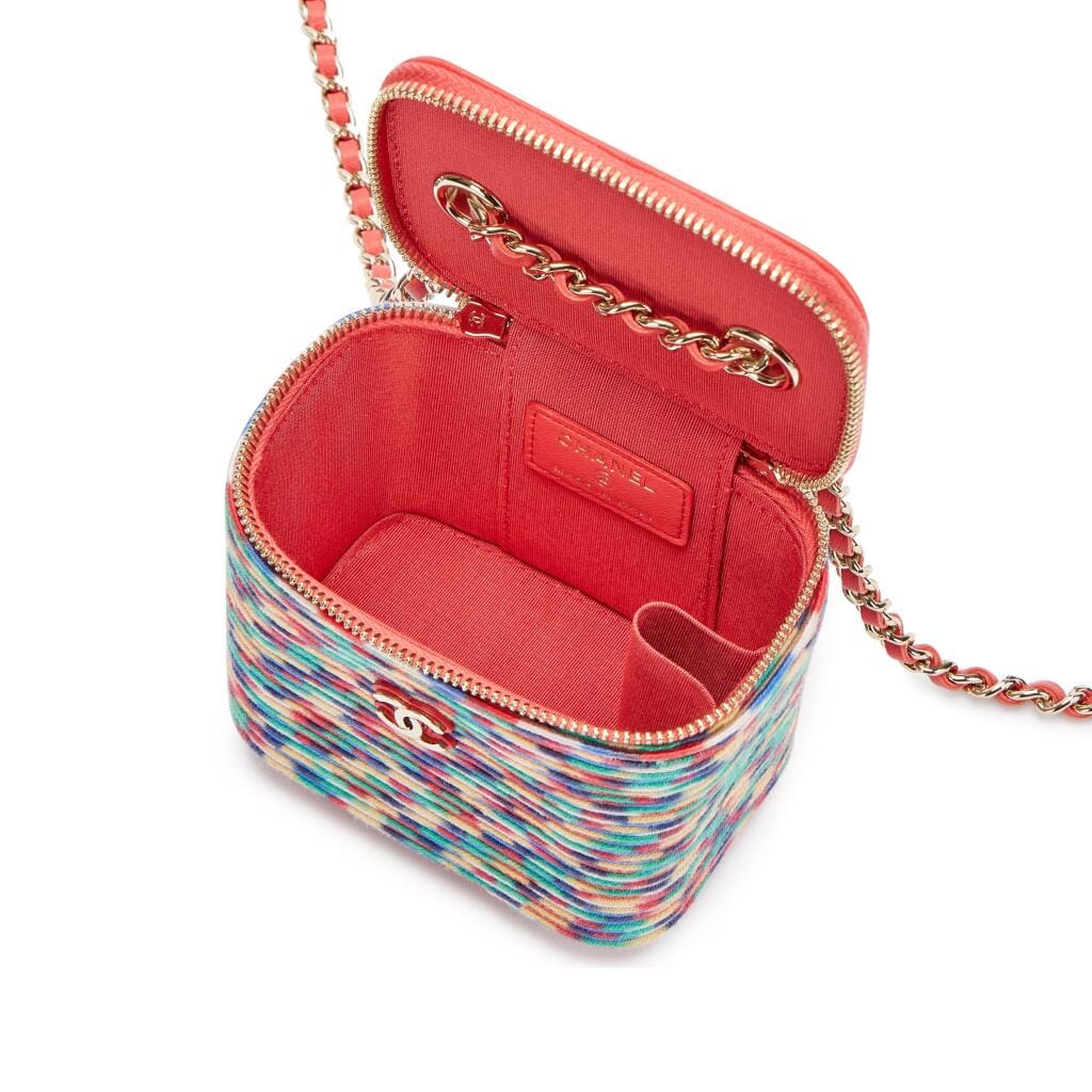 Multicolor Thread and Lambskin Micro Vanity Case Gold Hardware, 2021