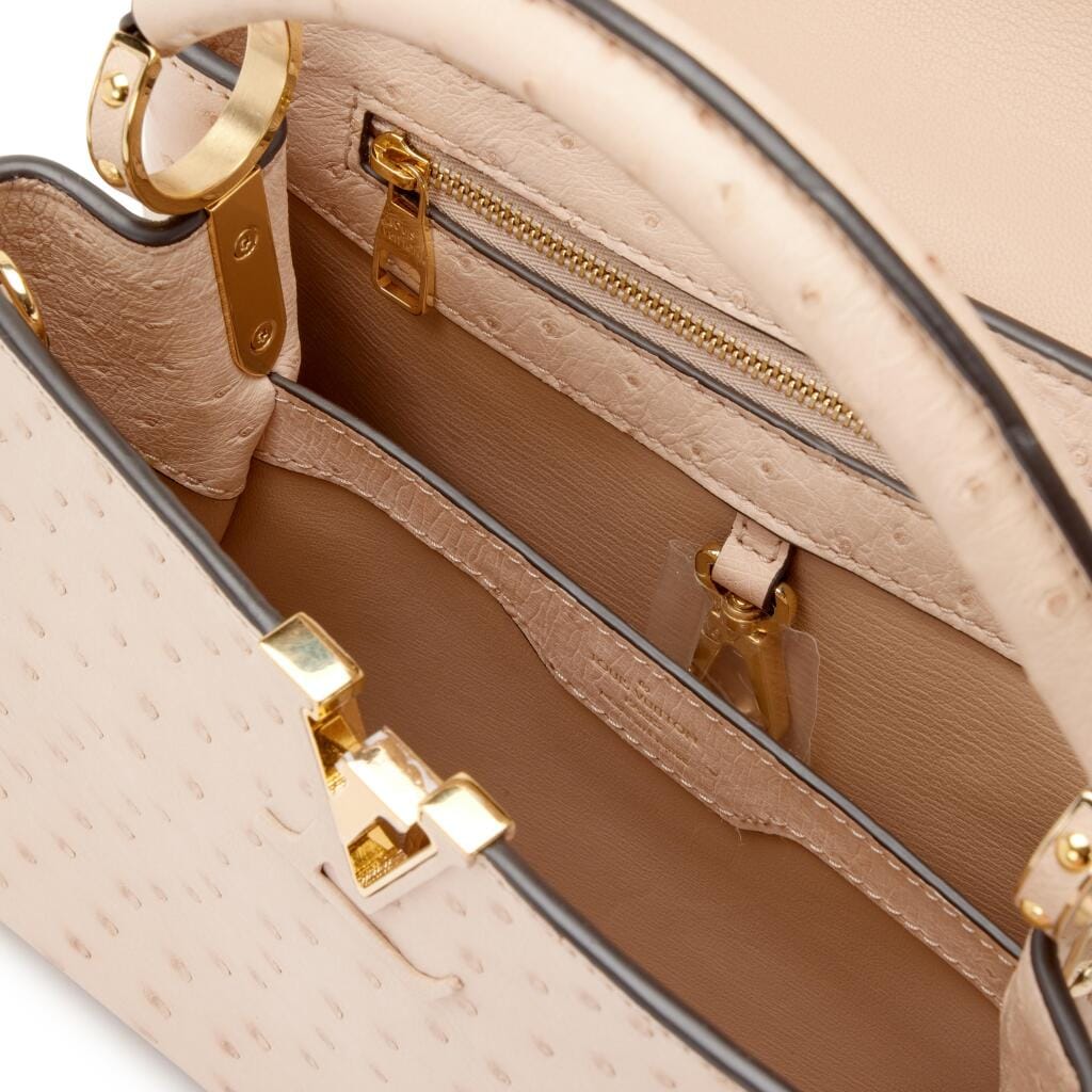 Rose Poudre Ostrich Capucines BB Gold Hardware, 2020