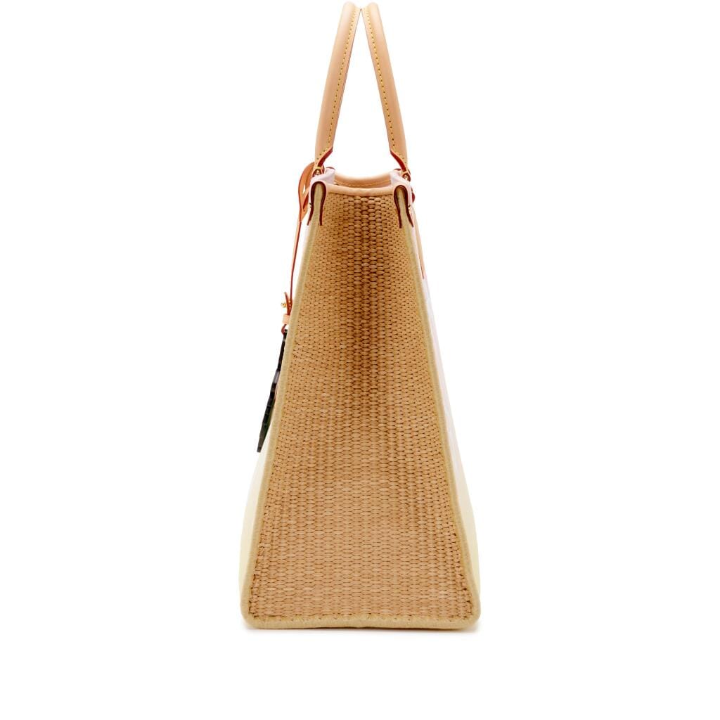 Light Pink and Yellow Giant Monogram Canvas and Raffia By the Pool Hawaii OnTheGo GM Gold Hardware, 2021
