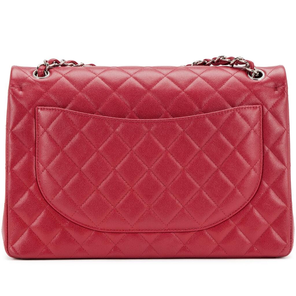 Red Quilted Caviar Maxi Classic Double Flap Silver Hardware, 2018-2019
