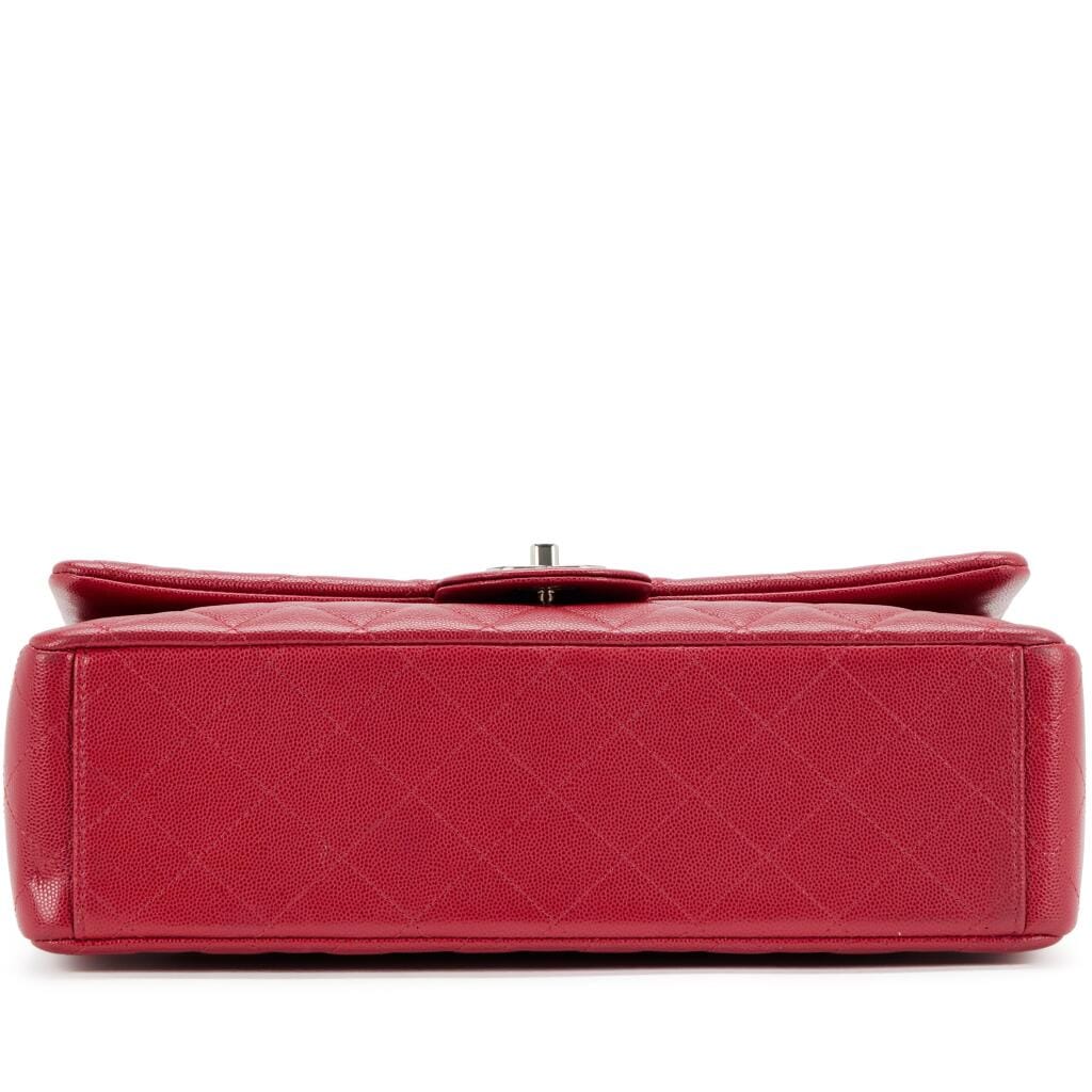 Red Quilted Caviar Maxi Classic Double Flap Silver Hardware, 2018-2019