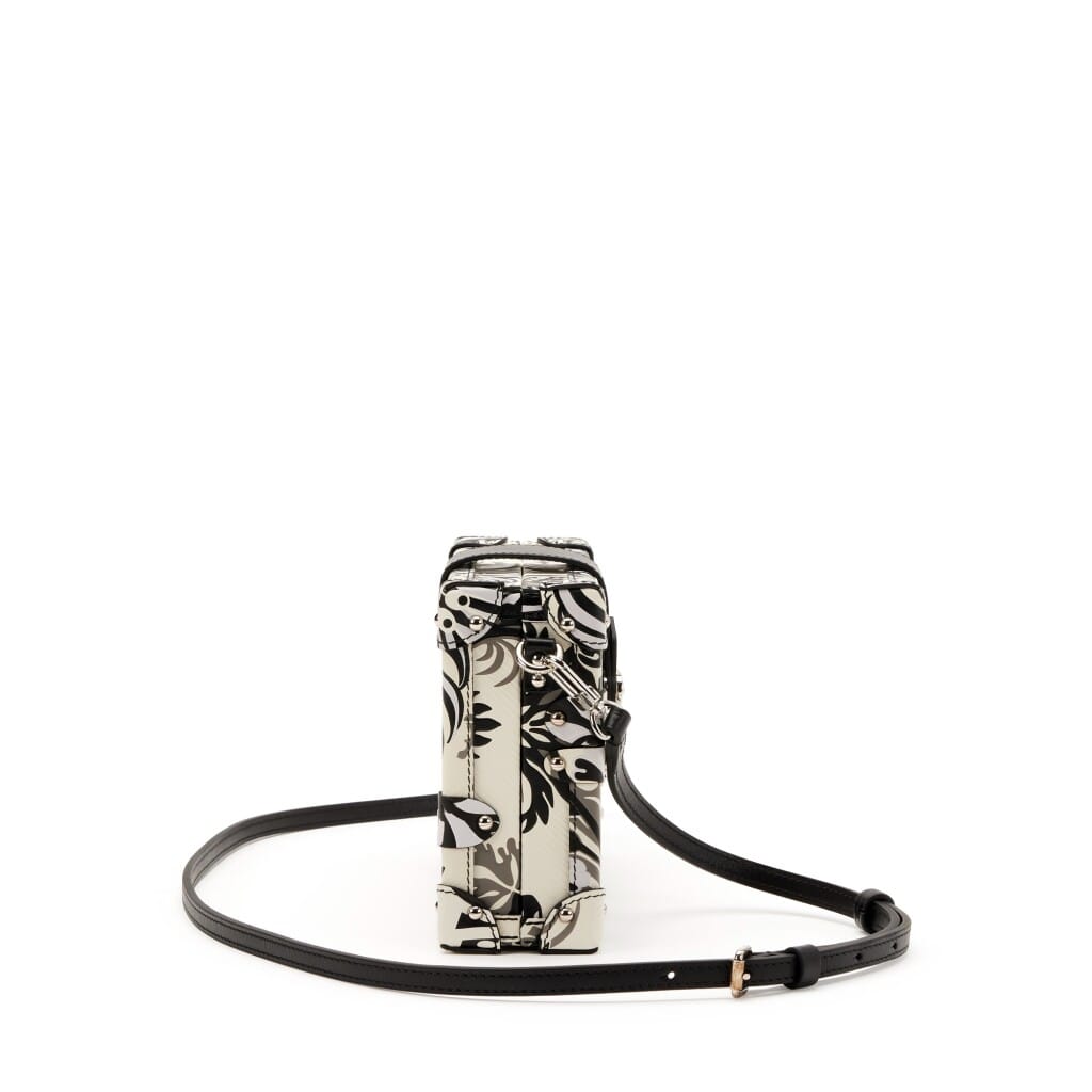 Black and White Floral Printed Embossed Calfskin Petite Malle Silver Hardware, 2017