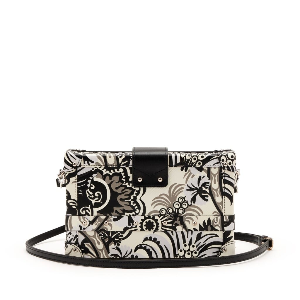 Black and White Floral Printed Embossed Calfskin Petite Malle Silver Hardware, 2017