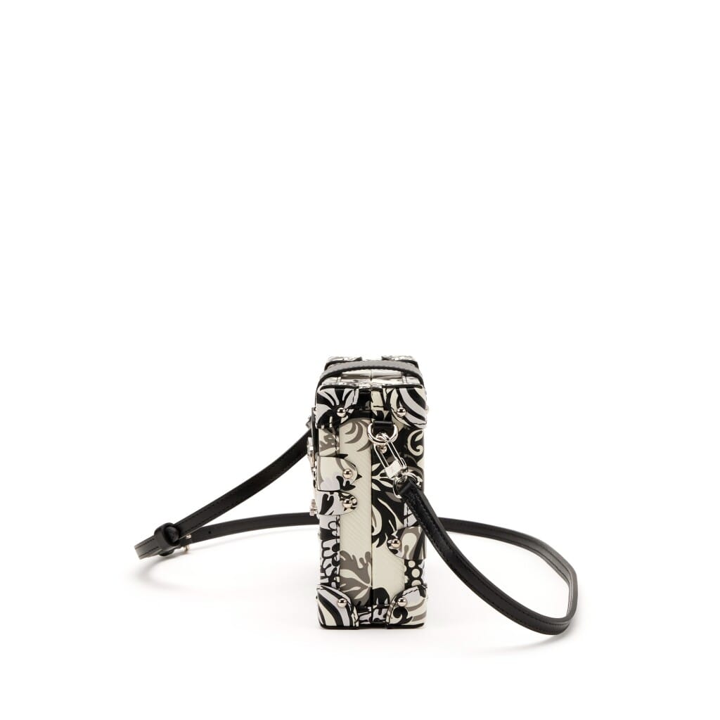 Black and White Floral Printed Embossed Calfskin Petite Malle Silver Hardware, 2017