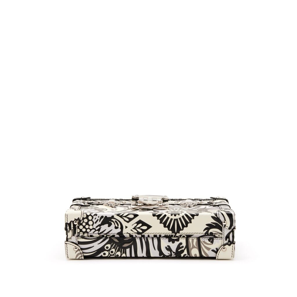 Black and White Floral Printed Embossed Calfskin Petite Malle Silver Hardware, 2017